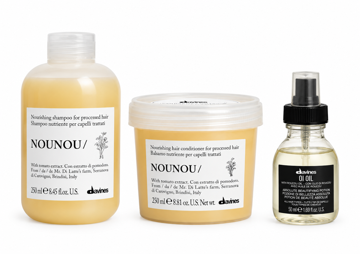 Pack Davines NOUNOU: Champú 250 ml + Acondicionador 250 ml + OI Oil 50 ml