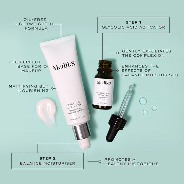 Medik8 Balance Moisturiser with Glycolic Acid Activator 10ml 50ml