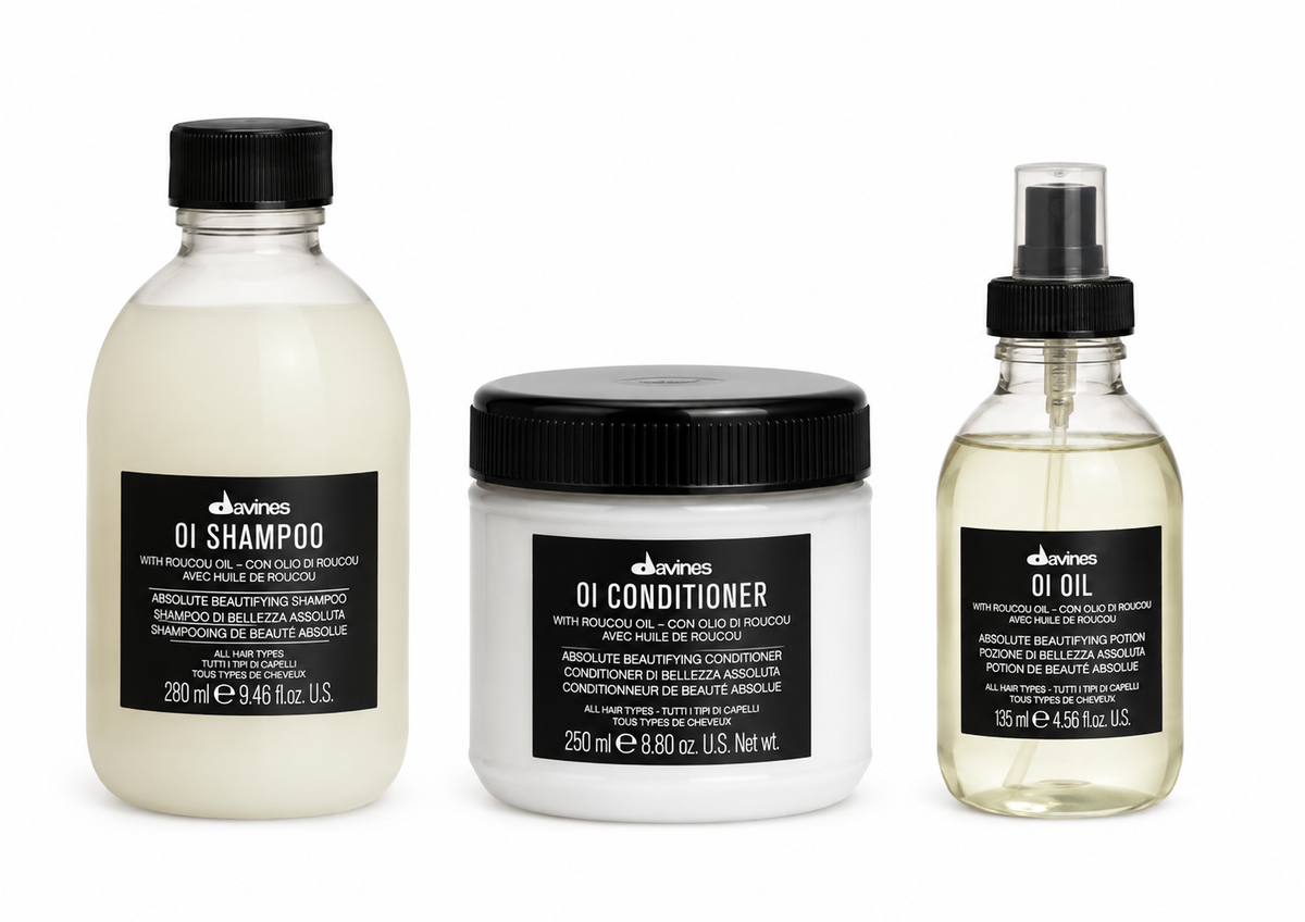 Pack Davines OI: Champú 280 ml + Acondicionador 250 ml + Oil 135 ml