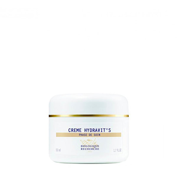 Envase blanco de crema hydravit´s sobre fondo claro