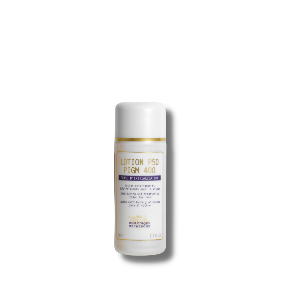 Envase blanco de Lotion P50 Pigm 400 sobre fondo claro