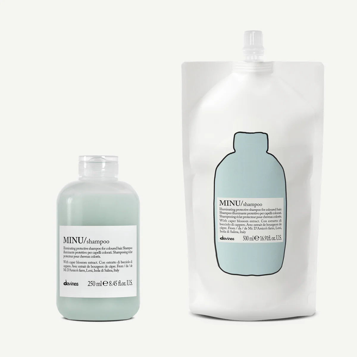 MINU Refill 500ml + Recarga 250ml Champú iluminador y protector para cabellos teñidos